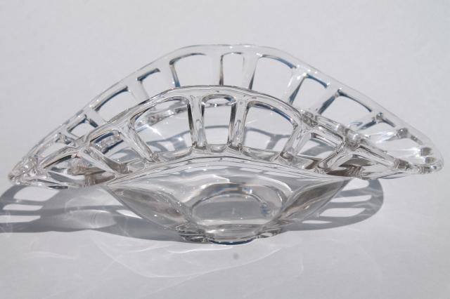 photo of Duncan & Miller Canterbury pattern glass fruit bowl, open lace edge banana dish #2