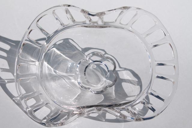 photo of Duncan & Miller Canterbury pattern glass fruit bowl, open lace edge banana dish #4