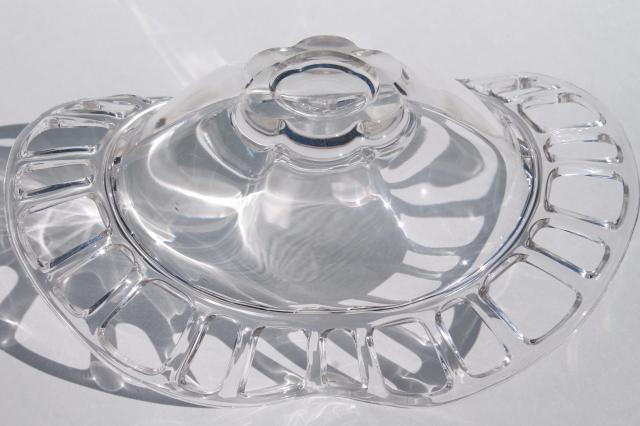 photo of Duncan & Miller Canterbury pattern glass fruit bowl, open lace edge banana dish #5