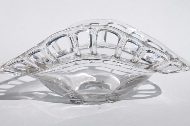 photo of Duncan & Miller Canterbury pattern glass fruit bowl, open lace edge banana dish #6