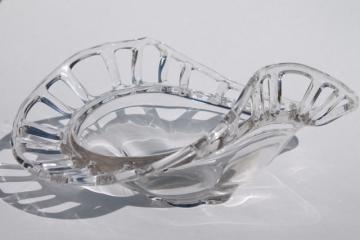 catalog photo of Duncan & Miller Canterbury pattern glass fruit bowl, open lace edge banana dish