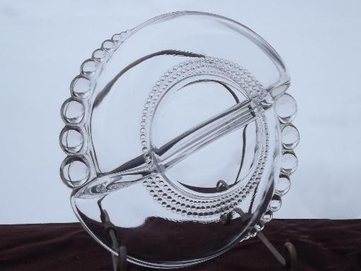 photo of Duncan & Miller teardrop glass relish dish, bead edge divided bowl #3