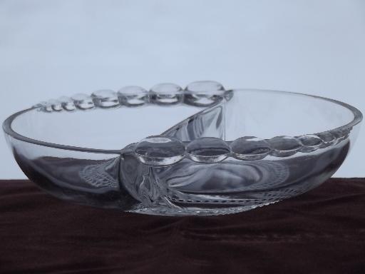 photo of Duncan & Miller teardrop glass relish dish, bead edge divided bowl #4