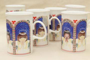 catalog photo of Dunoon - Scotland, Scottish ceramic Christmas mugs w/ angel girls, 1990s vintage