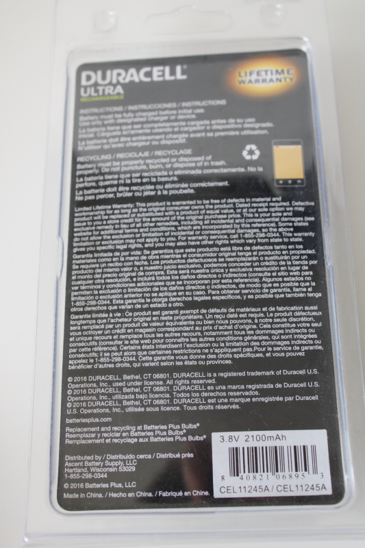 photo of Duracell Ultra Rechargeable battery CEL1245A cell smart phone battery in package, untested  #5