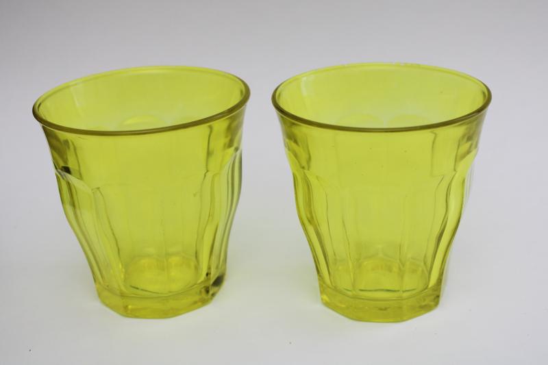 photo of Duralex Picardie yellow French glass bistro tumblers w/ original labels #4