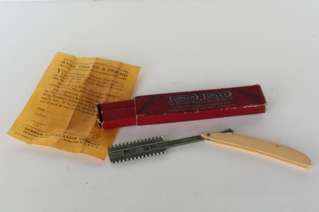 photo of Durham Duplex 20s 30s vintage safety razor looks like a straight razor, original box #1