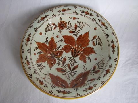 photo of Dutch Brown floral vintage hand-painted pottery bowl, Gouda Holland #1