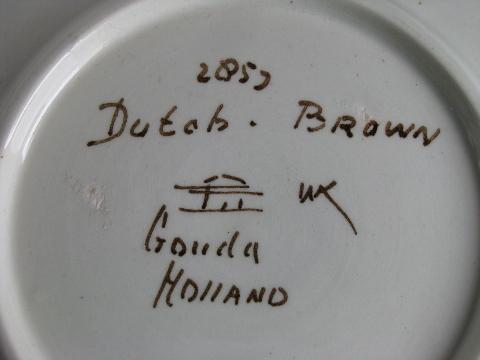 photo of Dutch Brown floral vintage hand-painted pottery bowl, Gouda Holland #3