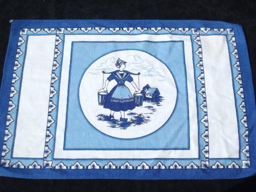 photo of Dutch boy and girl vintage printed blue & white linen placemats and napkins #3