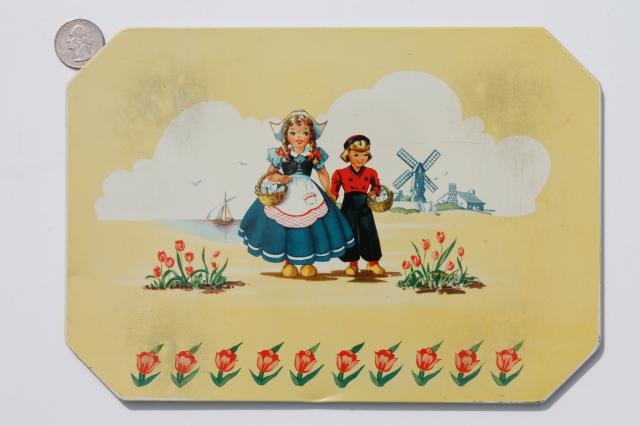 photo of Dutch boy & girl Holland windmills 1950s vintage hot mat pad counter saver trivets #2