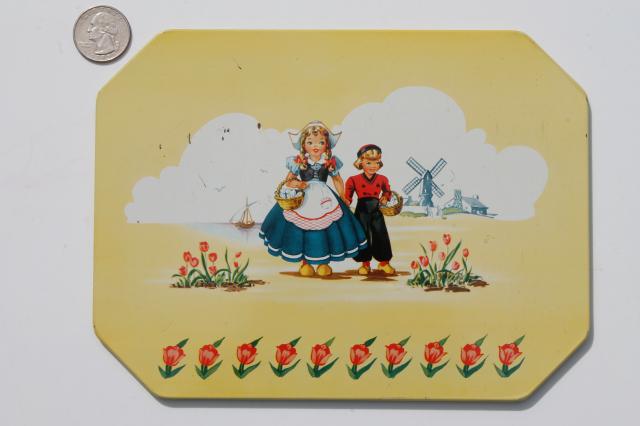 photo of Dutch boy & girl Holland windmills 1950s vintage hot mat pad counter saver trivets #3