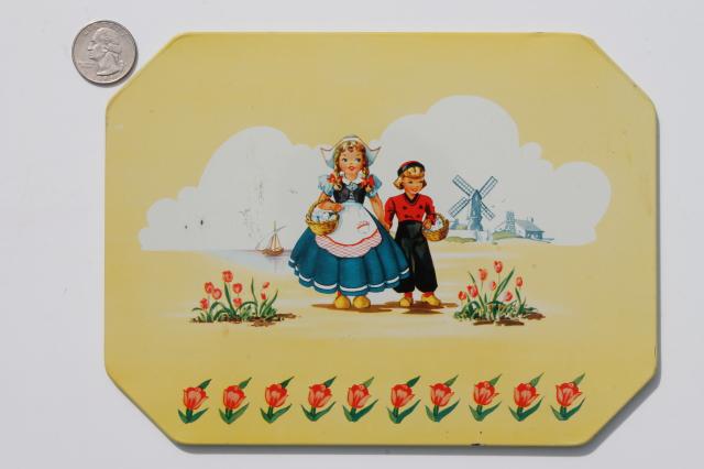 photo of Dutch boy & girl Holland windmills 1950s vintage hot mat pad counter saver trivets #4