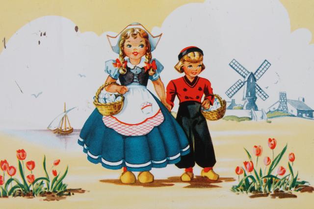 photo of Dutch boy & girl Holland windmills 1950s vintage hot mat pad counter saver trivets #5