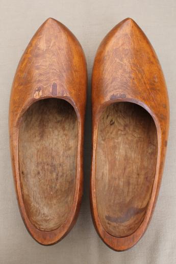 photo of Dutch klompen wood shoes, adult size vintage wooden clogs from Holland #7