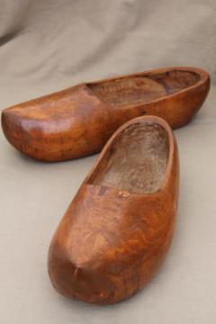 catalog photo of Dutch klompen wood shoes, adult size vintage wooden clogs from Holland