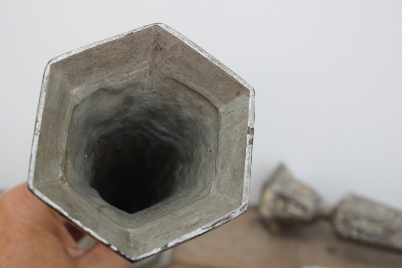 photo of Dutch silver plate lot, antique cast metal decorative vases & candle holder w/ Holland scenes & people  #2