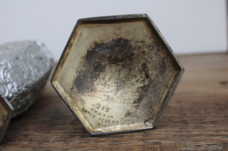 photo of Dutch silver plate lot, antique cast metal decorative vases & candle holder w/ Holland scenes & people  #11