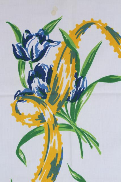 photo of Dutch tulips print vintage cotton tablecloth, Swedish country blue & yellow #4