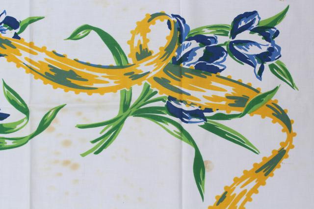 photo of Dutch tulips print vintage cotton tablecloth, Swedish country blue & yellow #7