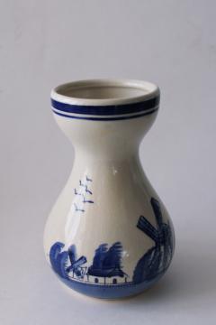 catalog photo of Dutch windmills hyacinth vase for bulb forcing, vintage Delft blue hand painted pottery