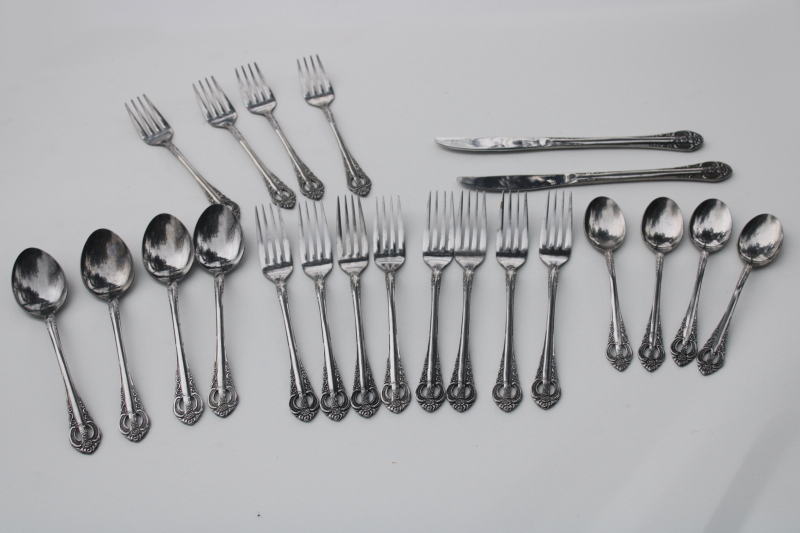 photo of Dynasty pattern vintage National stainless flatware, ornate pierced handle silverware 22 pcs  #1