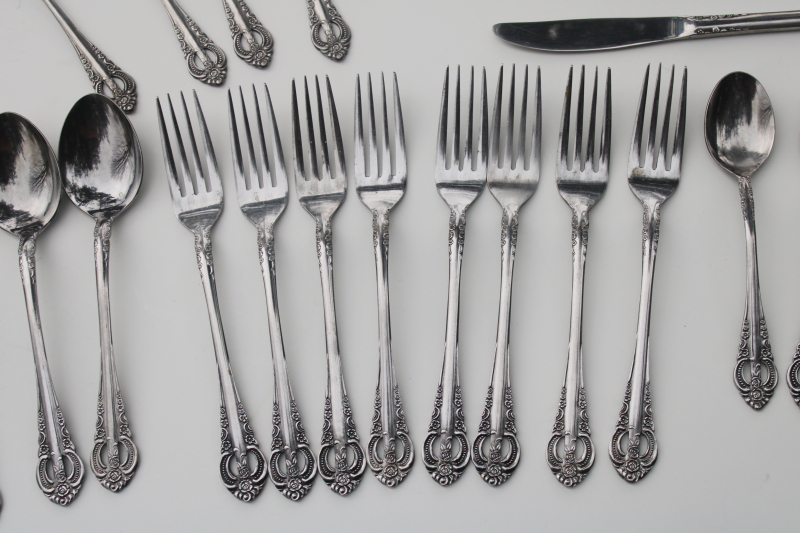 photo of Dynasty pattern vintage National stainless flatware, ornate pierced handle silverware 22 pcs  #2