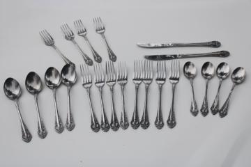 catalog photo of Dynasty pattern vintage National stainless flatware, ornate pierced handle silverware 22 pcs 