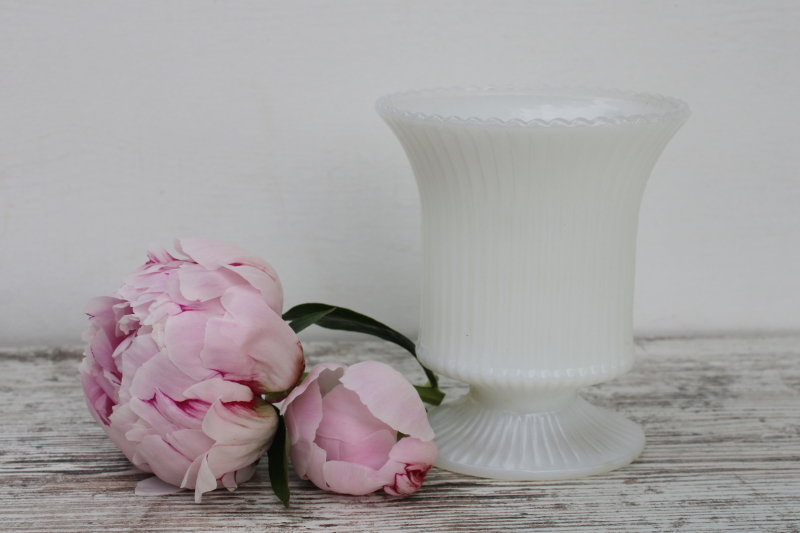 photo of E O Brody vintage milk glass vase, graceful flared shape wide vase for large or heavy flowers #1