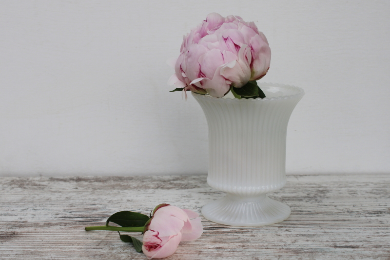 photo of E O Brody vintage milk glass vase, graceful flared shape wide vase for large or heavy flowers  #2