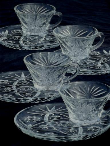 photo of EAPC star pattern snack sets w/ small round plates, vintage prescut glass #1