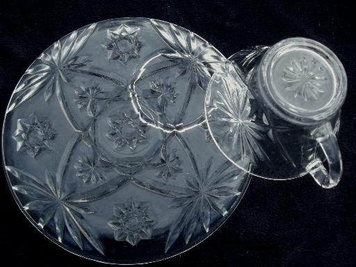 photo of EAPC star pattern snack sets w/ small round plates, vintage prescut glass #5