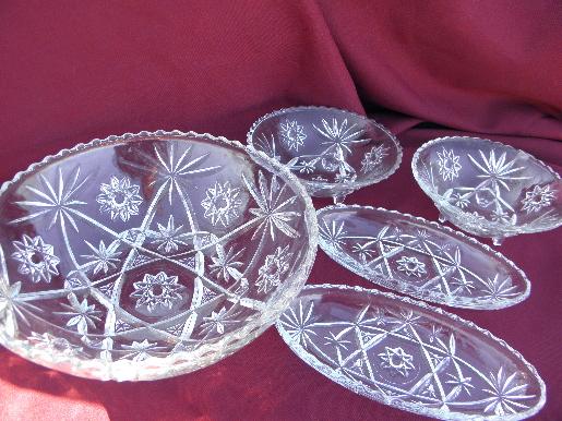 photo of EAPC vintage pres-cut glass serving dishes, early american pattern #1