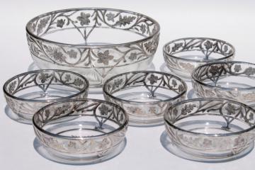 catalog photo of EAPG Indiana glass line #115 silver flower band w/ oak leaf, fruit salad bowls set