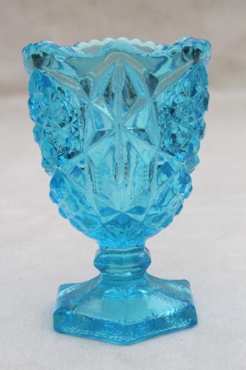 photo of EAPG Kemple glass in aqua blue, early 1900s vintage pressed glass toothpick holder #1