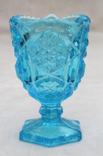 photo of EAPG Kemple glass in aqua blue, early 1900s vintage pressed glass toothpick holder #2