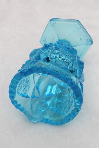 photo of EAPG Kemple glass in aqua blue, early 1900s vintage pressed glass toothpick holder #3