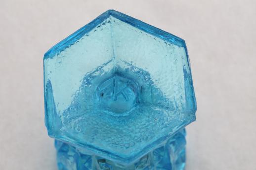 photo of EAPG Kemple glass in aqua blue, early 1900s vintage pressed glass toothpick holder #5