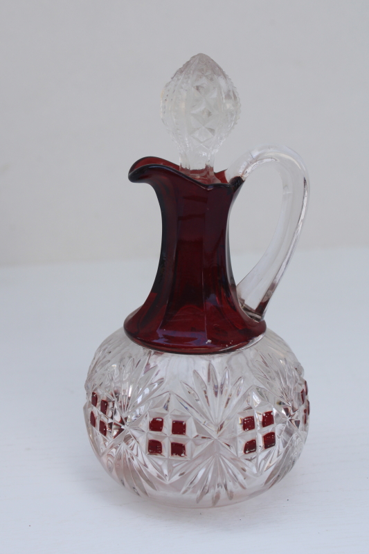 photo of EAPG McKee Majestic antique pressed glass cruet, ruby stain glass pitcher w/ stopper #1