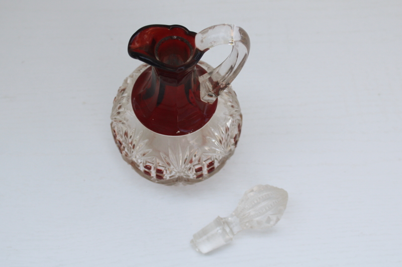 photo of EAPG McKee Majestic antique pressed glass cruet, ruby stain glass pitcher w/ stopper #2