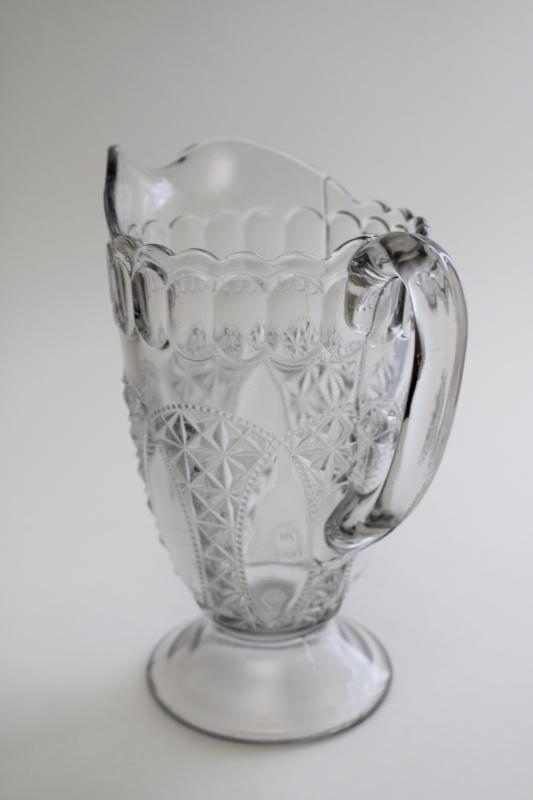 photo of EAPG Oregon pattern pressed pattern glass pitcher, 1890s vintage antique glassware #6