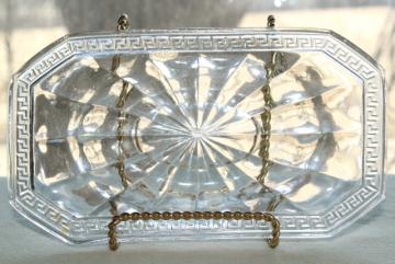 catalog photo of EAPG antique Greek key pattern glass tray or butter dish, US Glass or Heisey