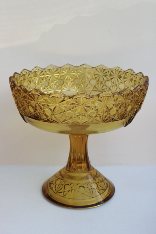 photo of EAPG antique amber glass compote, large pedestal bowl daisy & button pattern pressed glass #1