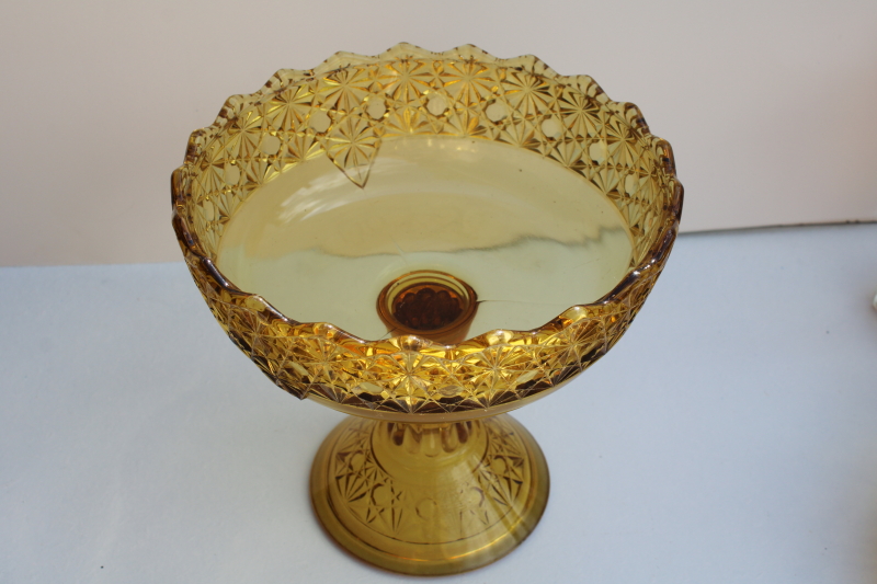 photo of EAPG antique amber glass compote, large pedestal bowl daisy & button pattern pressed glass #2