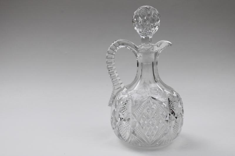 photo of EAPG antique blown & pressed glass cruet pitcher w/ stopper, early McKee glass #5