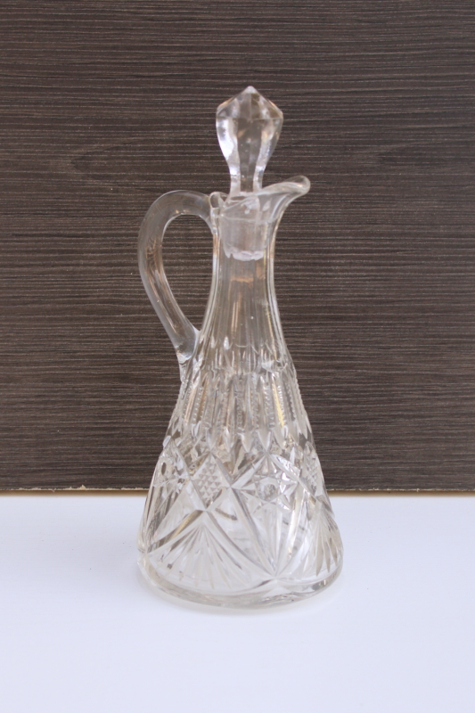 photo of EAPG antique clear glass cruet w/ stopper, fans pattern Early American pressed glass circa 1900 #1