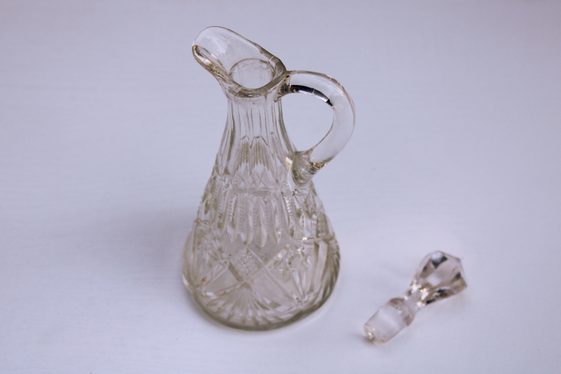 photo of EAPG antique clear glass cruet w/ stopper, fans pattern Early American pressed glass circa 1900 #2