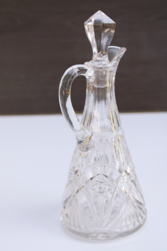 photo of EAPG antique clear glass cruet w/ stopper, fans pattern Early American pressed glass circa 1900 #5