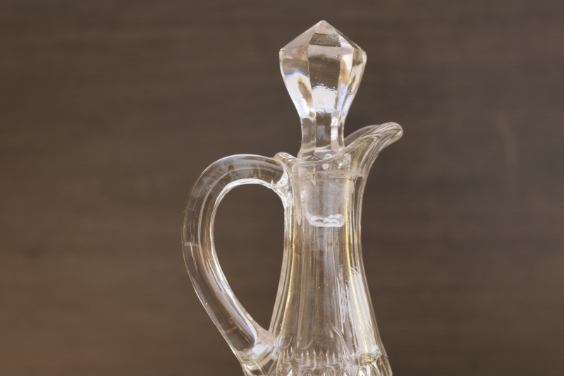 photo of EAPG antique clear glass cruet w/ stopper, fans pattern Early American pressed glass circa 1900 #6