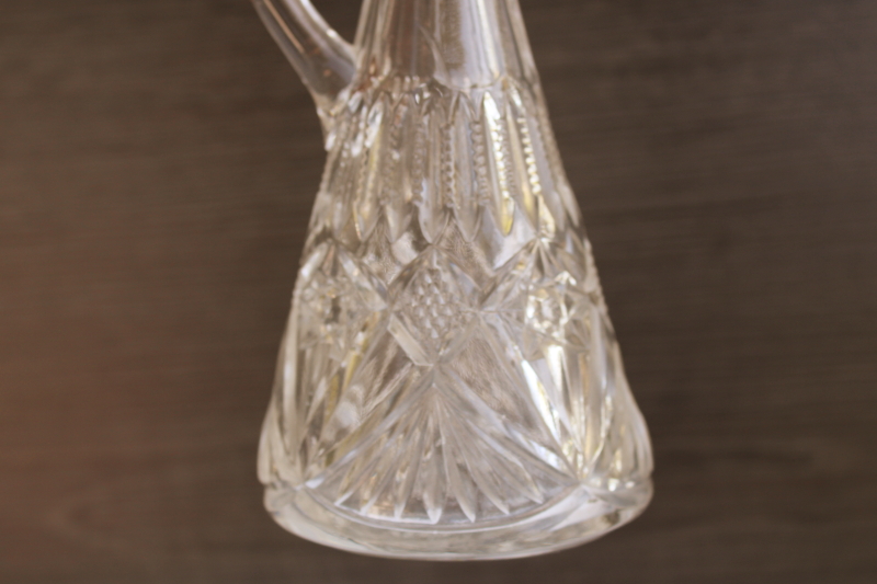 photo of EAPG antique clear glass cruet w/ stopper, fans pattern Early American pressed glass circa 1900 #7